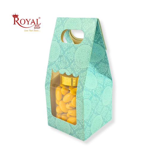 1 Mason Jar Paper Carry Bags I 3.5x3.5x8" inches I Turquoise Color I Party Gifts, Macarons Box, Muffin Box, Donut Box Royal Box Shop