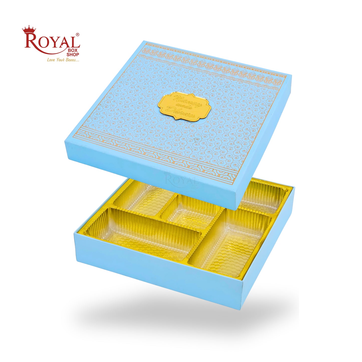 Premium Wedding Favor Bhaji and Sweets Box | 10.5x10.5x2 Inch | Blue