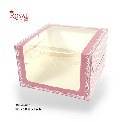 Cake Box with L-Shape Window I Pink Check I 10x10x5" Inch | Perfect for One Kg Cakes Cookies, Candies, & Room Hampers
