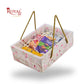 Premium Gift Hamper Bags with Transparent Lid I 10x6.75x3.5 inches I Grey with Pink Flower Print