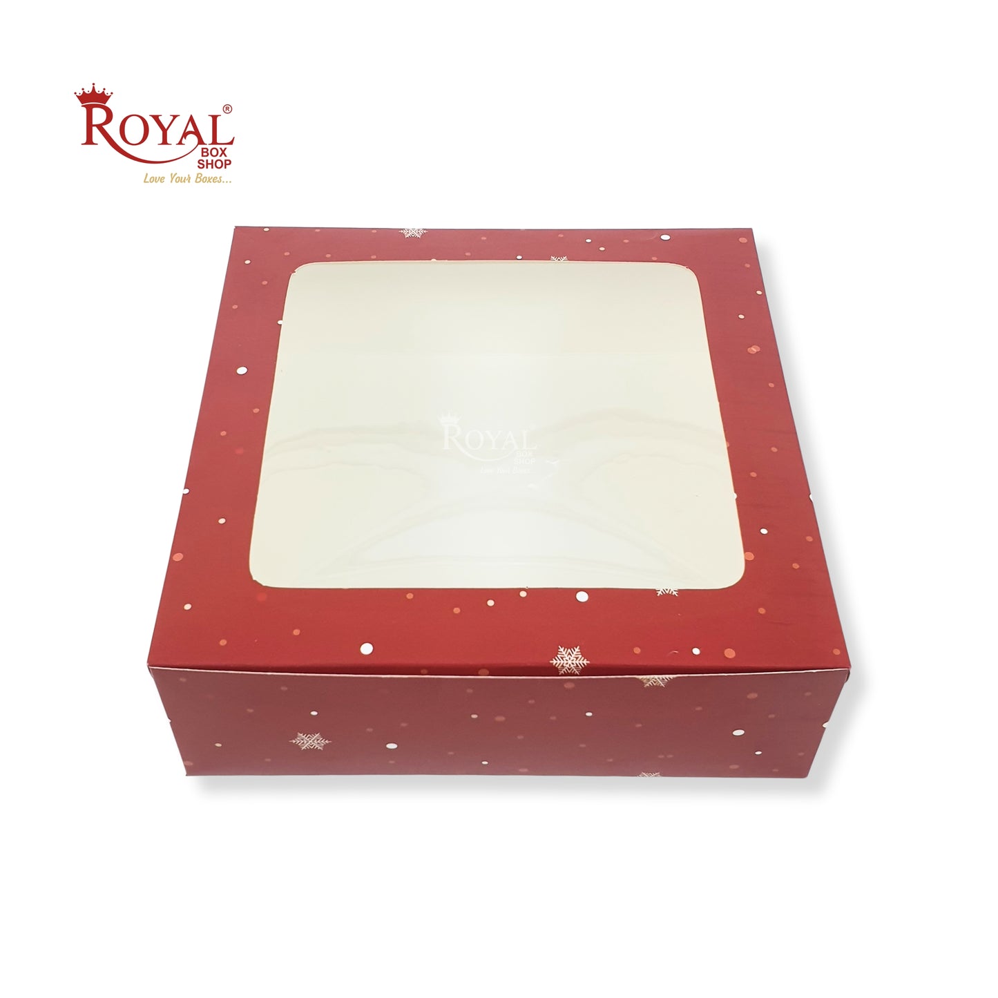 Christmas Theme Dry Cake Box With Window I Size 9x9x3 inch I Red I For Cakes, Dry Cakes, Chocolates, Cookies, Muffins