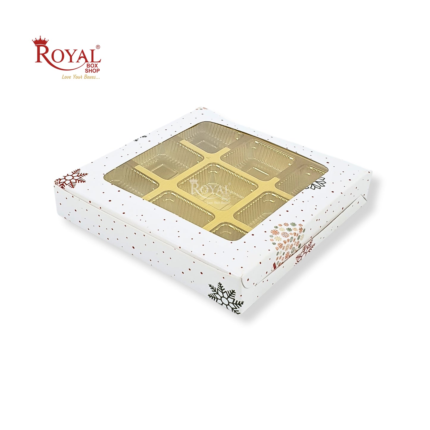 Christmas Theme 9 Cavity Chocolate Boxes with Window I White I For Christmas Gifting