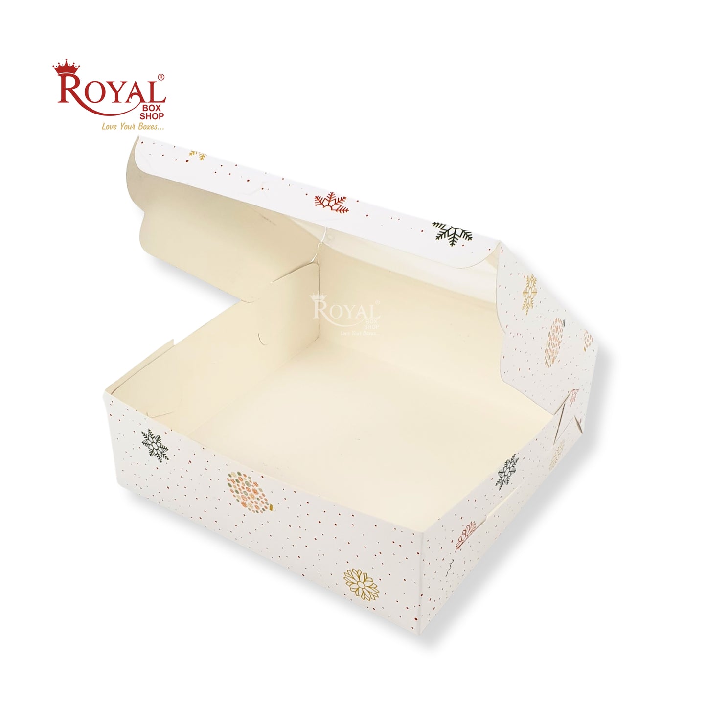 Christmas Theme Dry Cake Box With Window I Size 9x9x3 inch I White I For Cakes, Dry Cakes, Chocolates, Cookies, Muffins