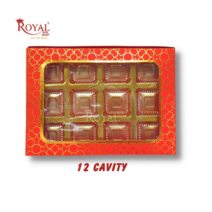 12 Cavity Chocolate Boxes I 7.5 x 5.5 x 1.25 inches I Red Hexa Golden Foiling I For Valentine, Rakhi, Return Gifts Royal Box Shop