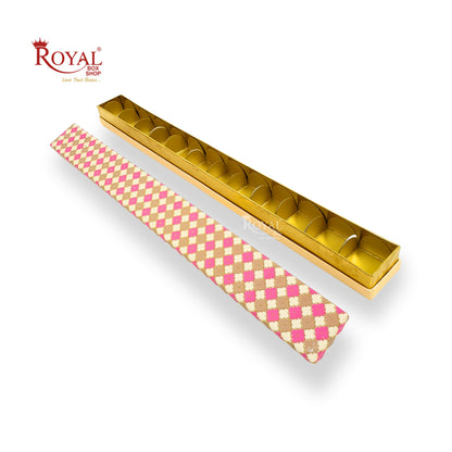 Long Sleek 12 Cavity Rigid Box I Pink Check Flower I Perfect Packaging for Sweets, Chocolates & Baklawa