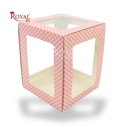 RoyalBoxShop® 5-Window Gift Box I 8x8x10 Inch I Pink Check I Perfect for Bakery Cakes, Gifts, Parties, Any Occasion