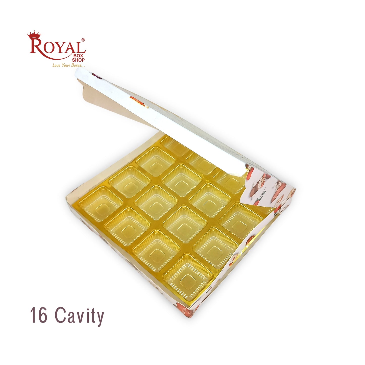 16 Cavity Valentine Chocolate Boxes I 7.5 x 7.5 x 1.25 inch I For Chocolates, Sweets Bites Gifting Royal Box Shop