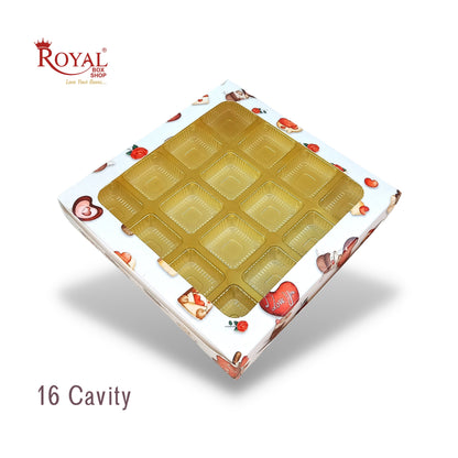 16 Cavity Valentine Chocolate Boxes I 7.5 x 7.5 x 1.25 inch I For Chocolates, Sweets Bites Gifting Royal Box Shop