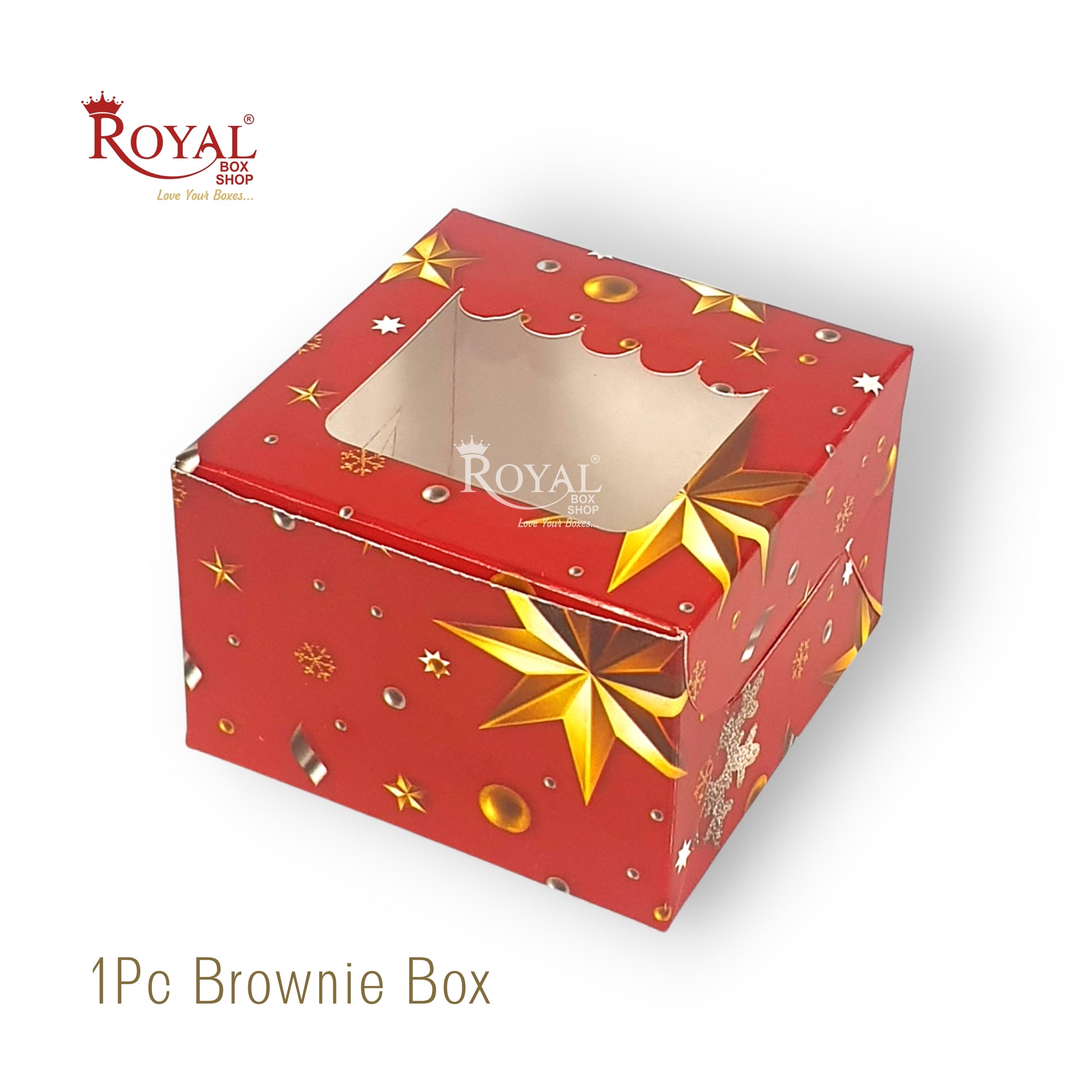 1Pc Christmas Brownie Window Box I Red Color I 3"x3"x1.5" inches I For Christams Gifting Royal Box Shop