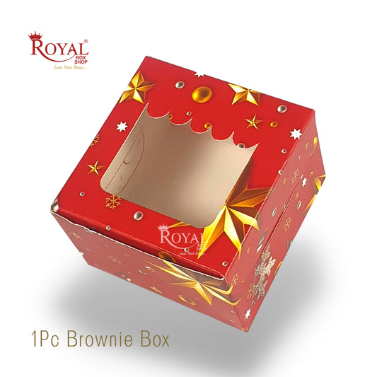 1Pc Christmas Brownie Window Box I Red Color I 3"x3"x1.5" inches I For Christams Gifting Royal Box Shop