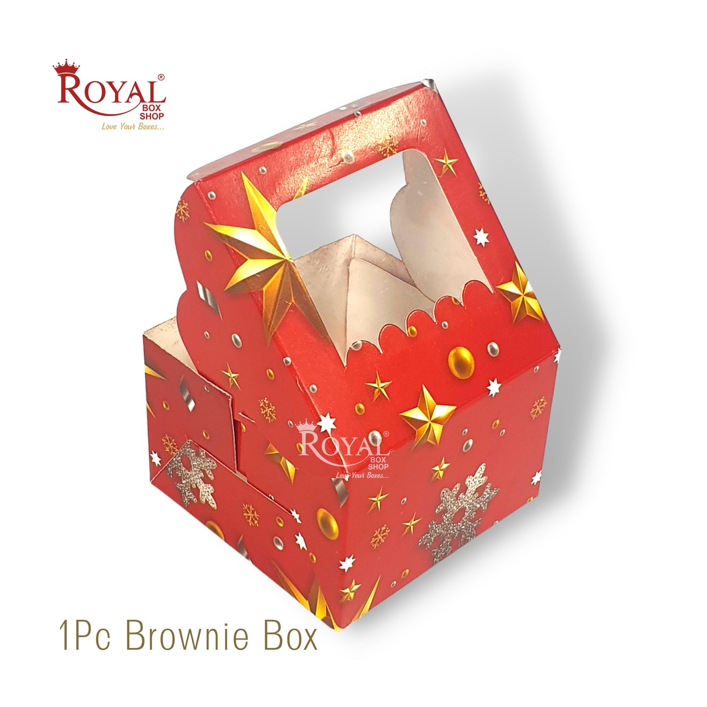 1Pc Christmas Brownie Window Box I Red Color I 3"x3"x1.5" inches I For Christams Gifting Royal Box Shop