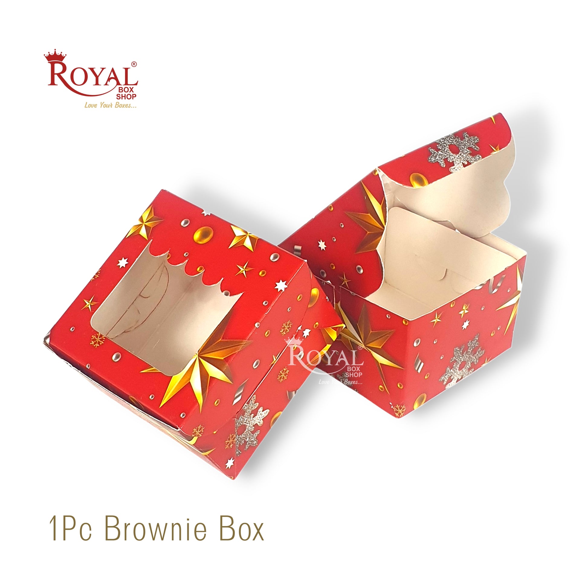 1Pc Christmas Brownie Window Box I Red Color I 3"x3"x1.5" inches I For Christams Gifting Royal Box Shop