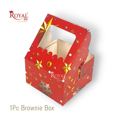 1Pc Christmas Brownie Window Box I Red Color I 3"x3"x1.5" inches I For Christams Gifting Royal Box Shop