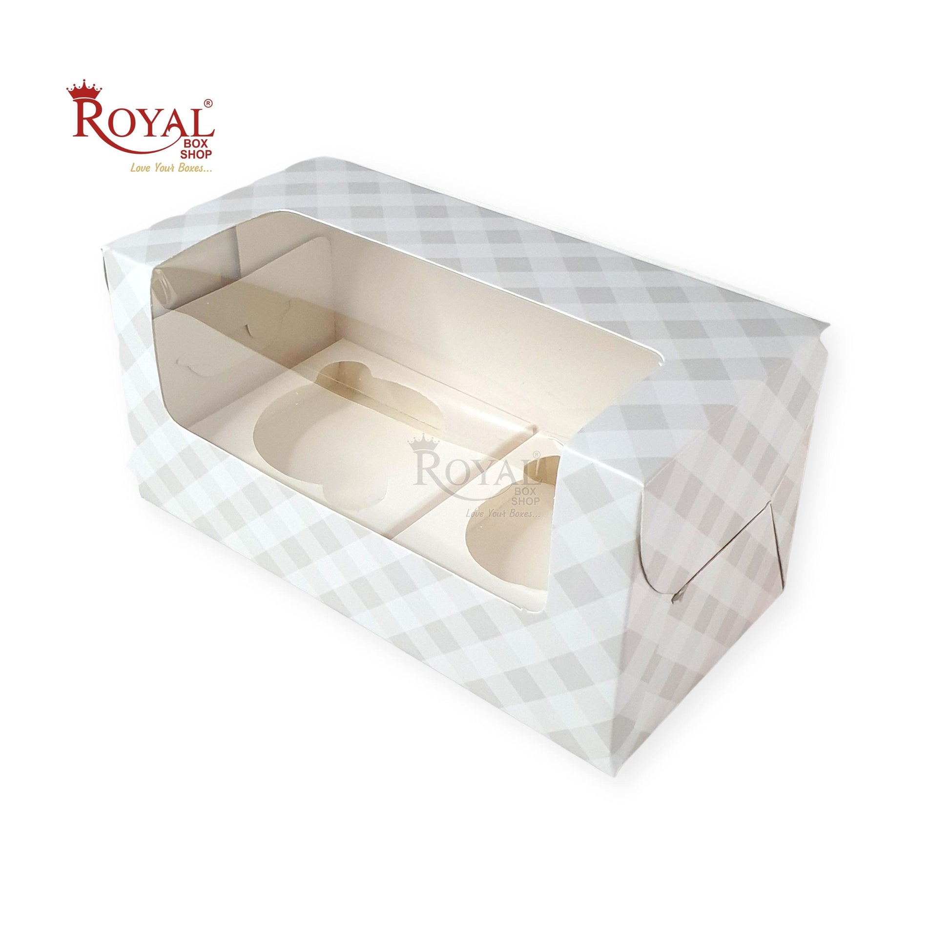 2 Cupcake Box With Window I Size 7"x3.5"x3.5" I 300GSM I Grey Check I Party Gifts, Muffin Box Royal Box Shop