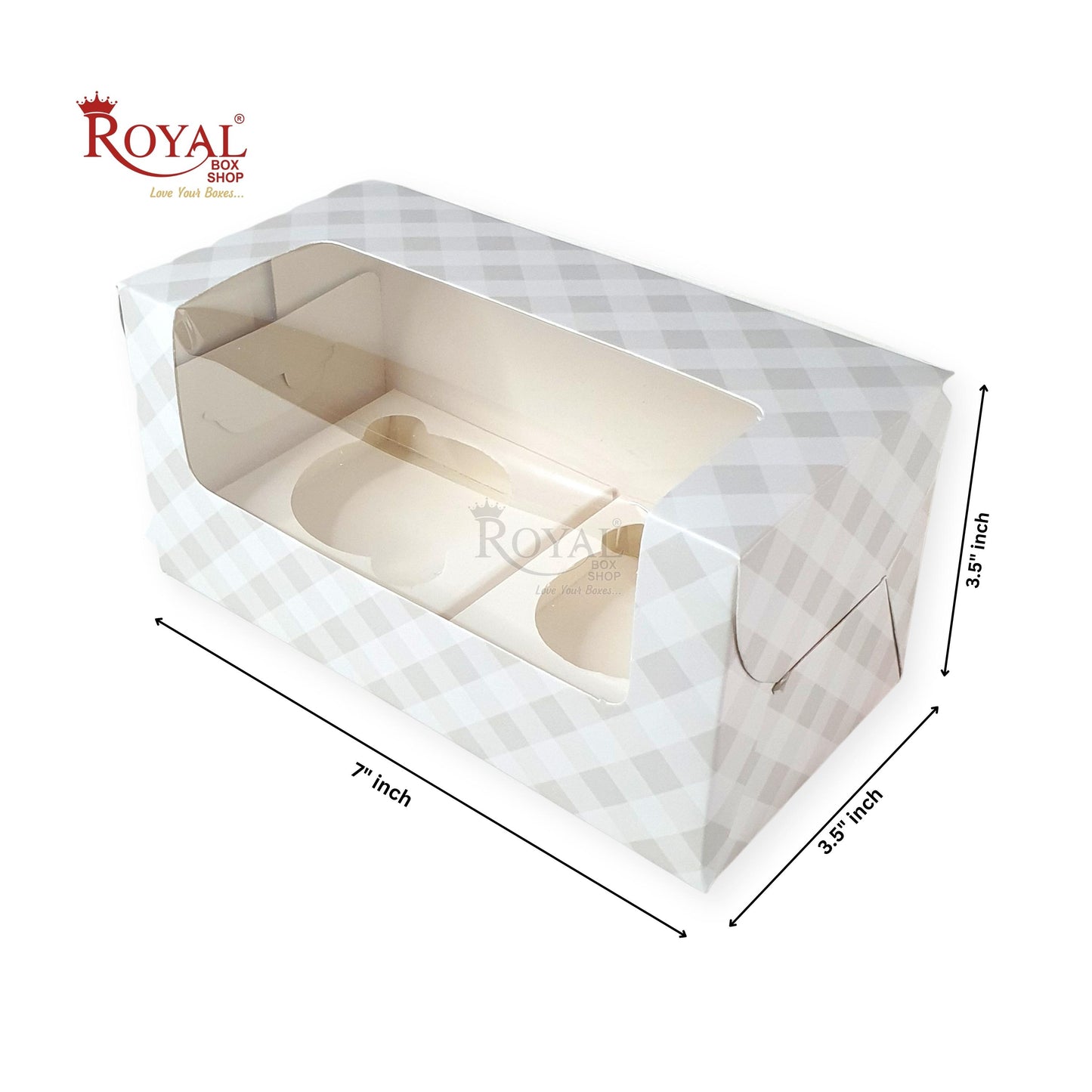 2 Cupcake Box With Window I Size 7"x3.5"x3.5" I 300GSM I Grey Check I Party Gifts, Muffin Box Royal Box Shop