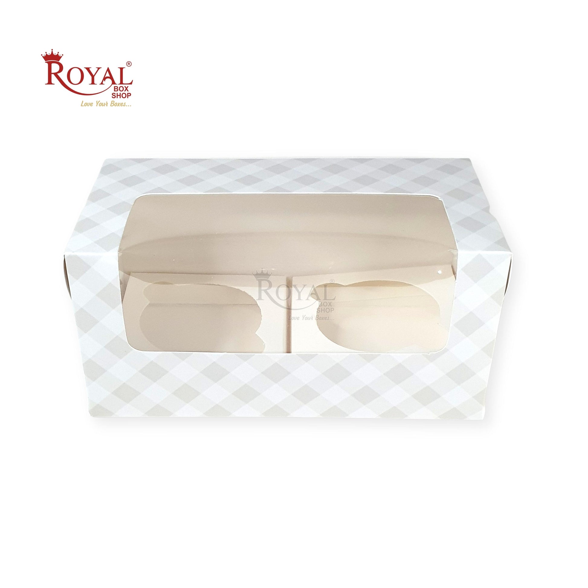 2 Cupcake Box With Window I Size 7"x3.5"x3.5" I 300GSM I Grey Check I Party Gifts, Muffin Box Royal Box Shop