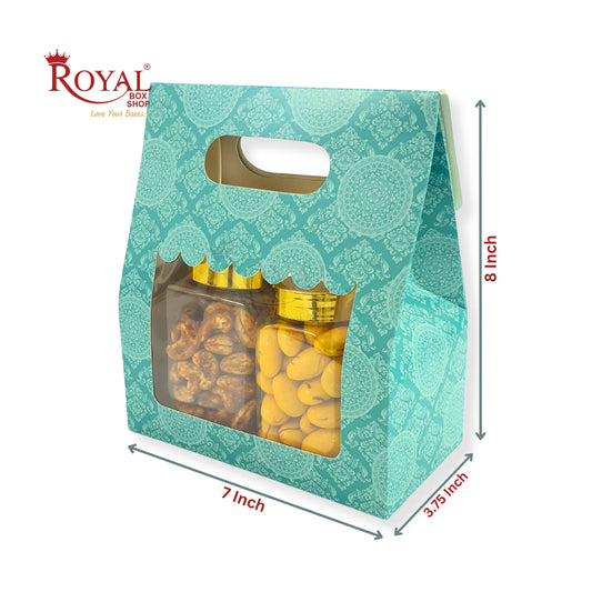 2 Mason Jar Paper Carry Bags I 7x3.75x8" inches I Turquoise Color I Party Gifts, Macarons Box, Muffin Box, Donut Box Royal Box Shop