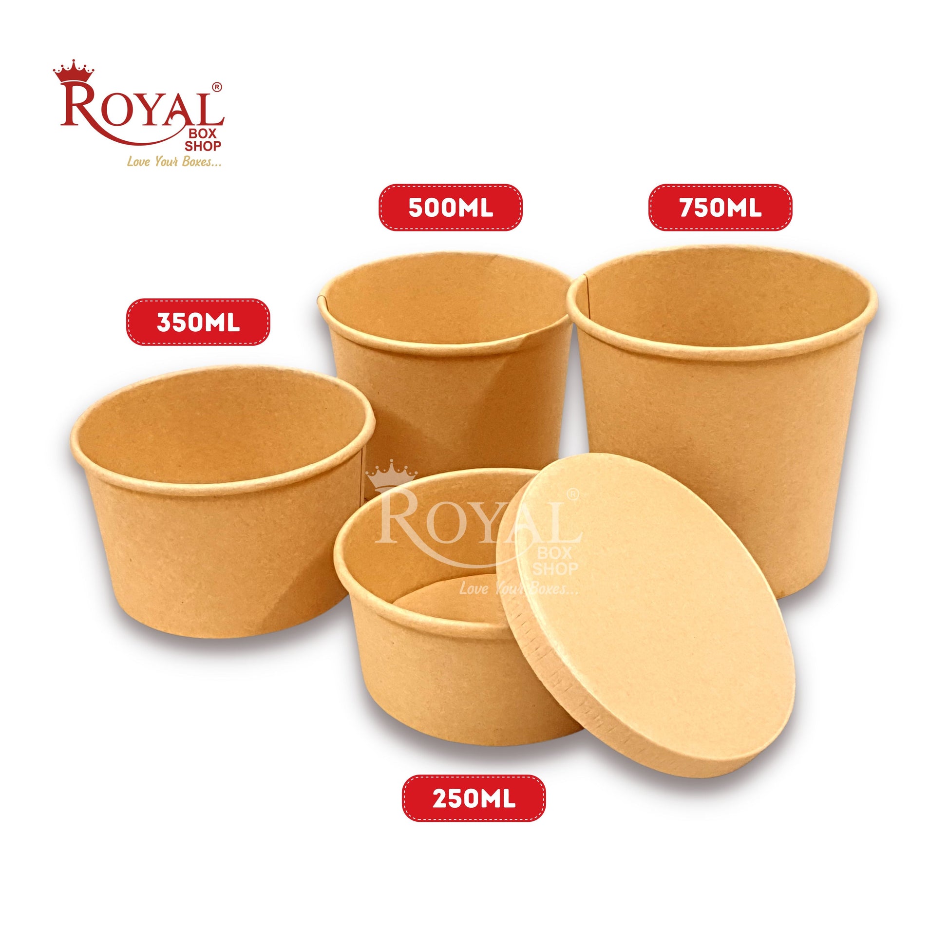 250 ML Round Food Containers Tub With Lids I Disposable & Biodegradable Paper I Kraft Brown Color I Food Storage Tub, Take Away Box Royal Box Shop