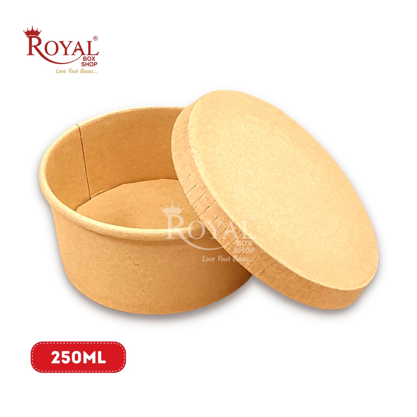 250 ML Round Food Containers Tub With Lids I Disposable & Biodegradable Paper I Kraft Brown Color I Food Storage Tub, Take Away Box Royal Box Shop