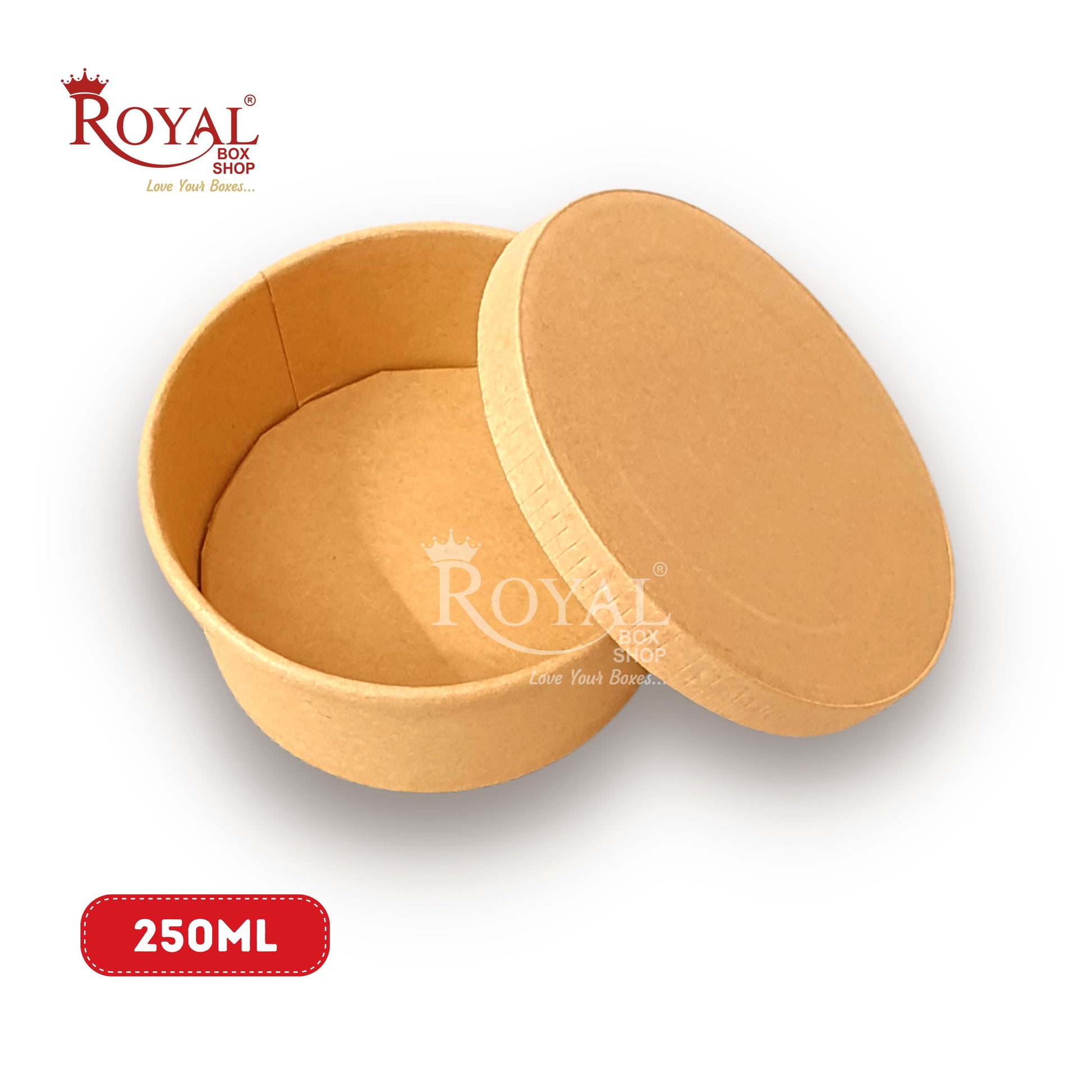 250 ML Round Food Containers Tub With Lids I Disposable & Biodegradable Paper I Kraft Brown Color I Food Storage Tub, Take Away Box Royal Box Shop