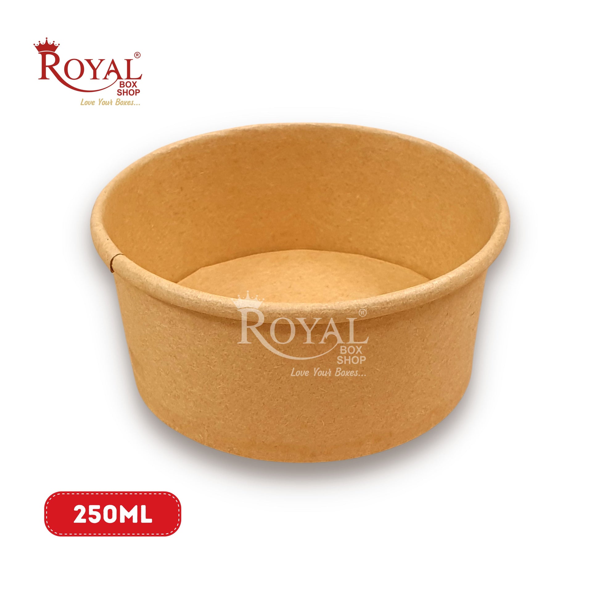 250 ML Round Food Containers Tub With Lids I Disposable & Biodegradable Paper I Kraft Brown Color I Food Storage Tub, Take Away Box Royal Box Shop