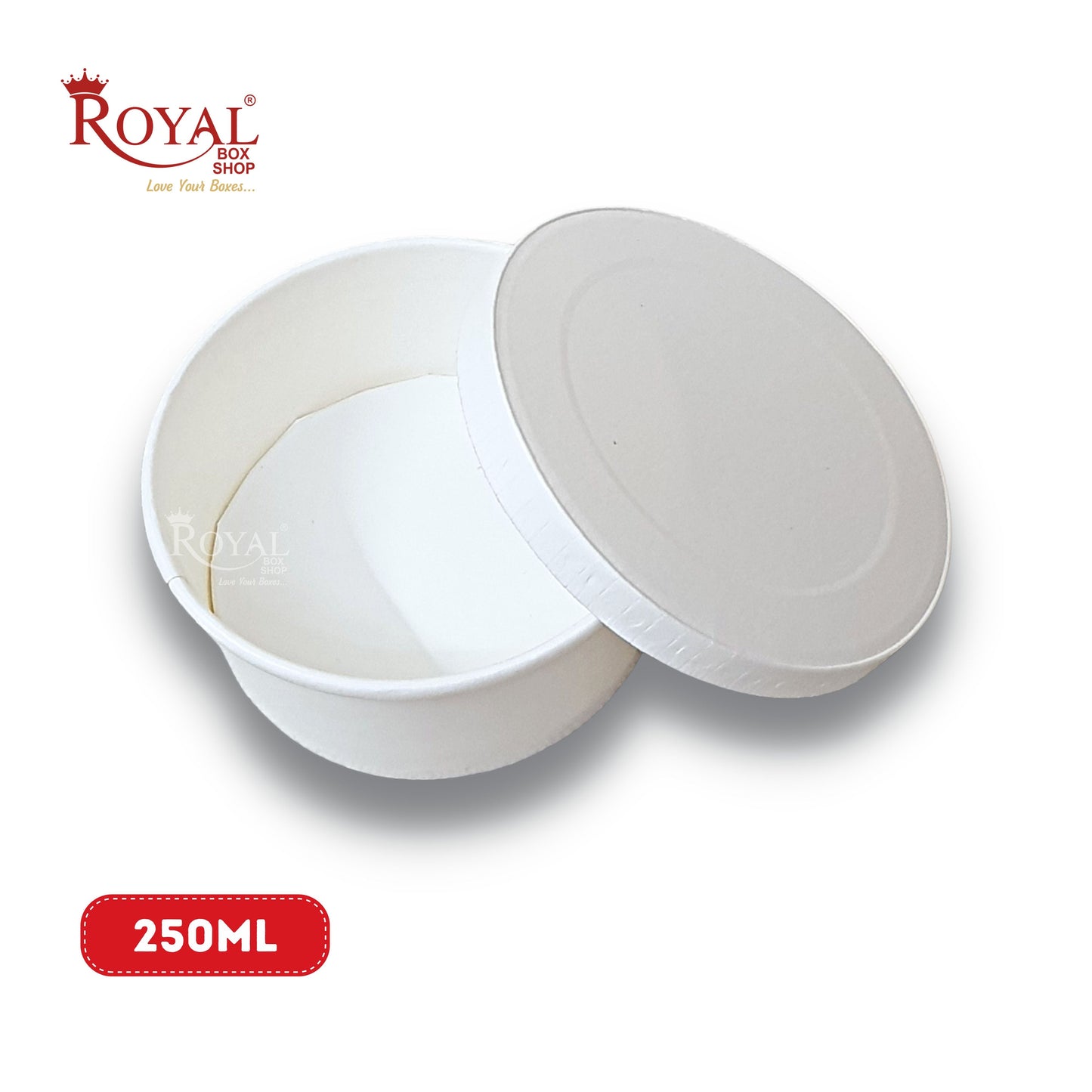 250 ML Round Food Containers Tub With Lids I Disposable & Biodegradable Paper I White Color I Food Storage Tub, Take Away Box Royal Box Shop