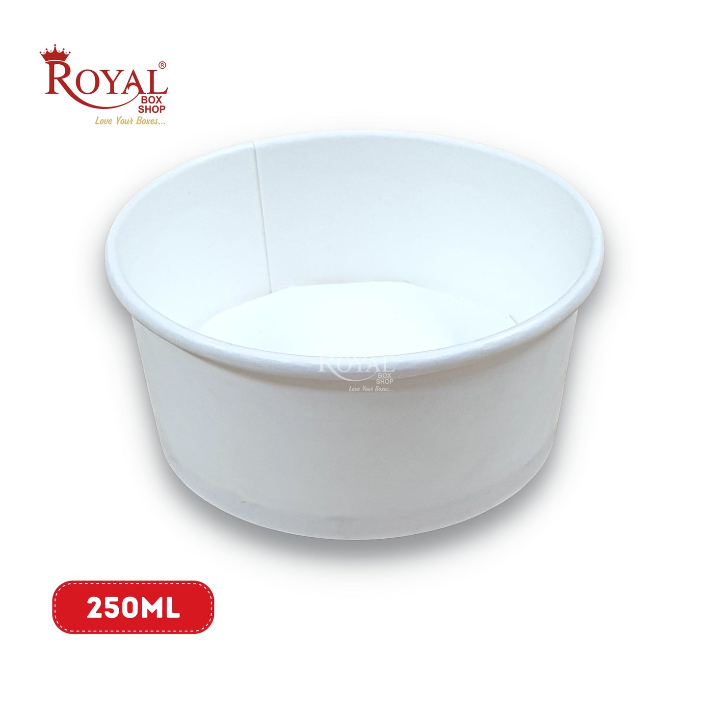 250 ML Round Food Containers Tub With Lids I Disposable & Biodegradable Paper I White Color I Food Storage Tub, Take Away Box Royal Box Shop