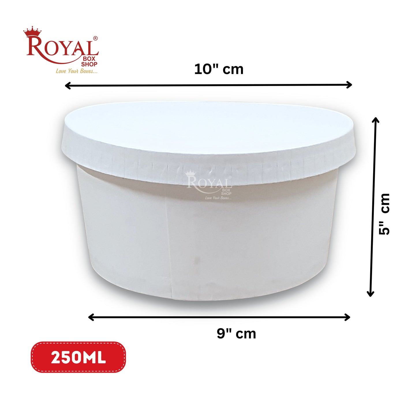 250 ML Round Food Containers Tub With Lids I Disposable & Biodegradable Paper I White Color I Food Storage Tub, Take Away Box Royal Box Shop