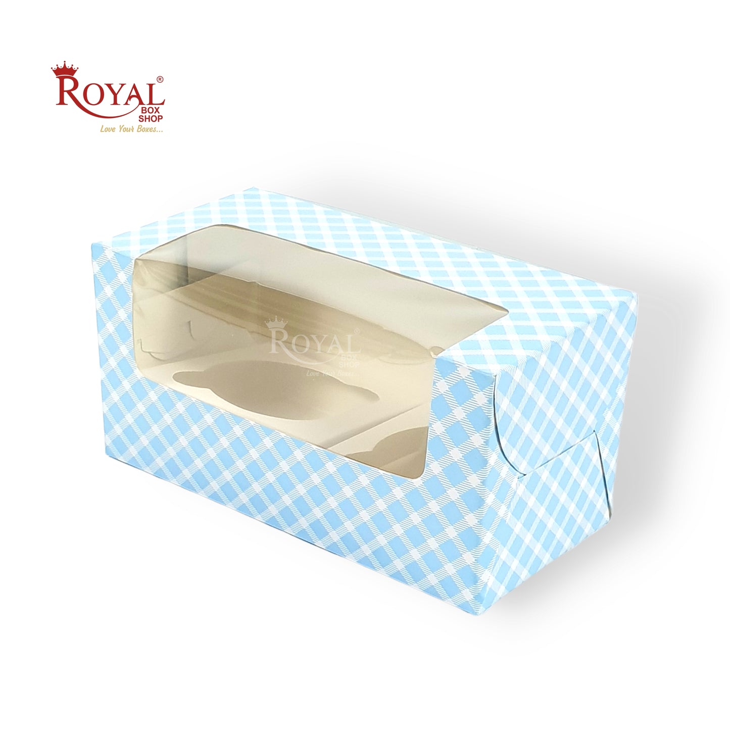 2 Cupcake Box With Window I 7x3.5x3.5 inch I Blue Check I Party Gifts, Muffin Box