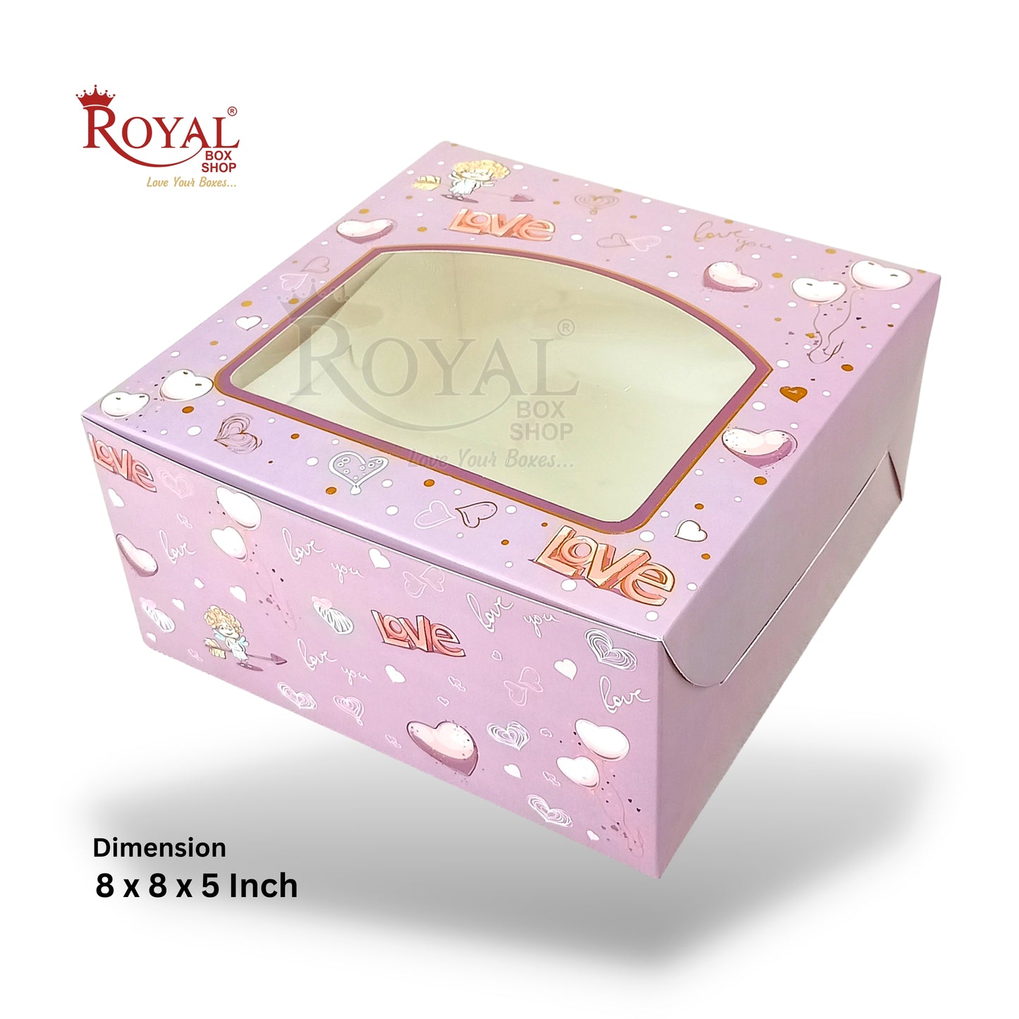 Valentine Cake Box with Window I 8"x8"x5" I Purple Color