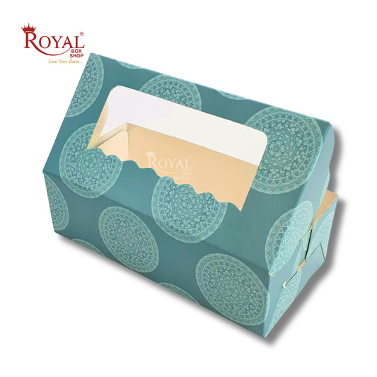 2pc Brownie Window Box I Blue Color With White Print Design I 6"x3"x1.75" inches Royal Box Shop