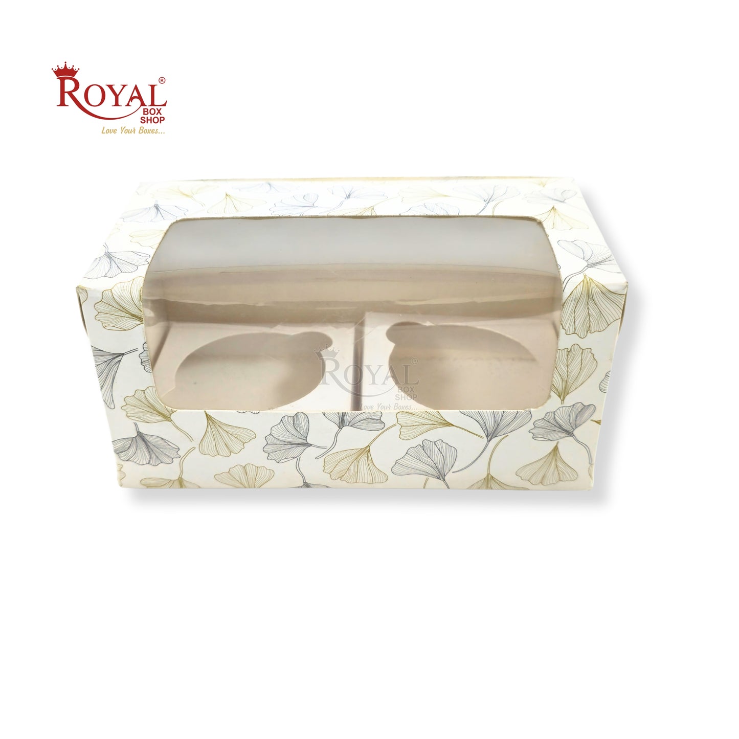 2pc Cupcake Box With Window I Size 7"x3.5"x3.5" I White Leaf