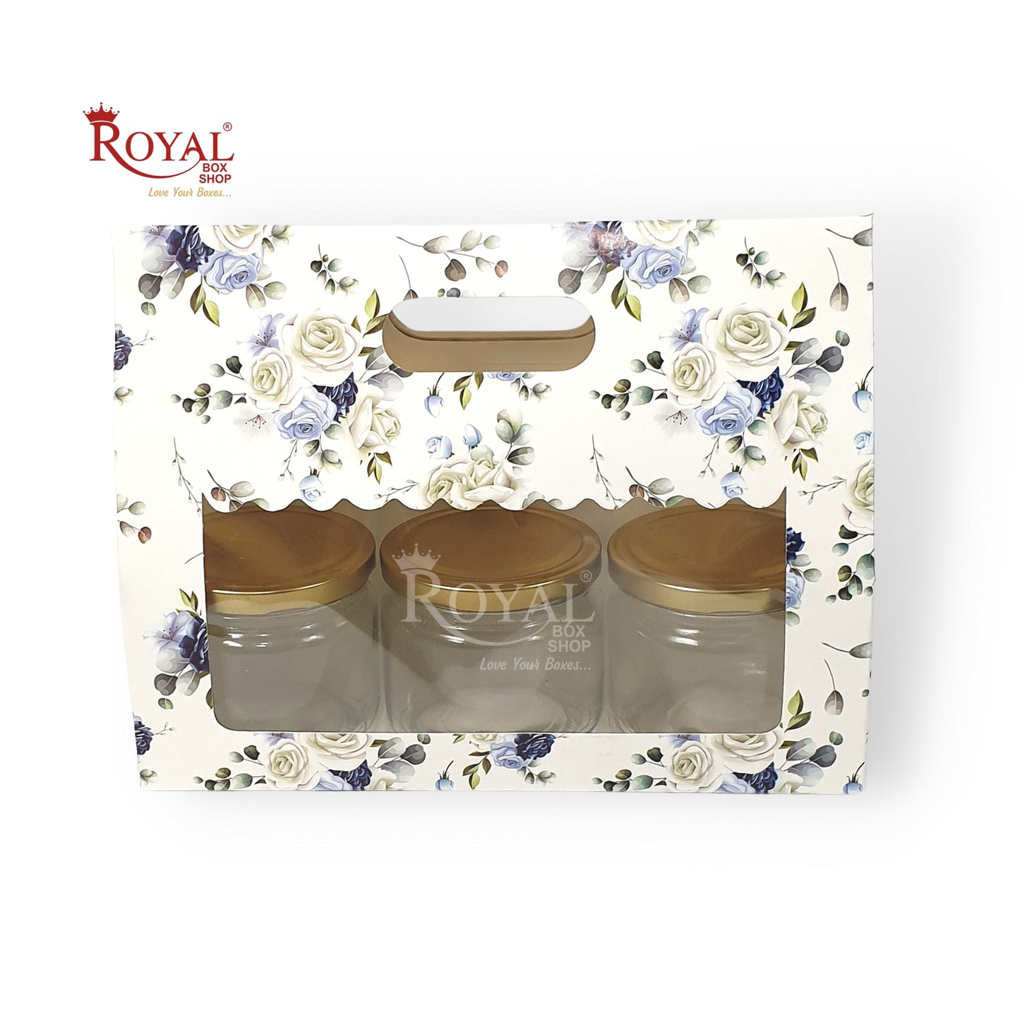 3 Mason Jar Paper Carry Bags I 3.5 x 10.5 x 8" inches I Blue Flower I Party Gift Paper Bag, Return Favor Gifts Boxes Royal Box Shop