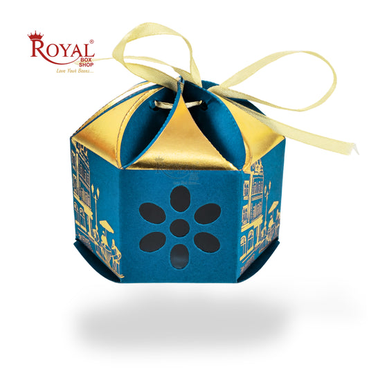 Royal Lotus Shape Gift Box I 3.5x3.5x2 Inch I Blue I Paris Theme