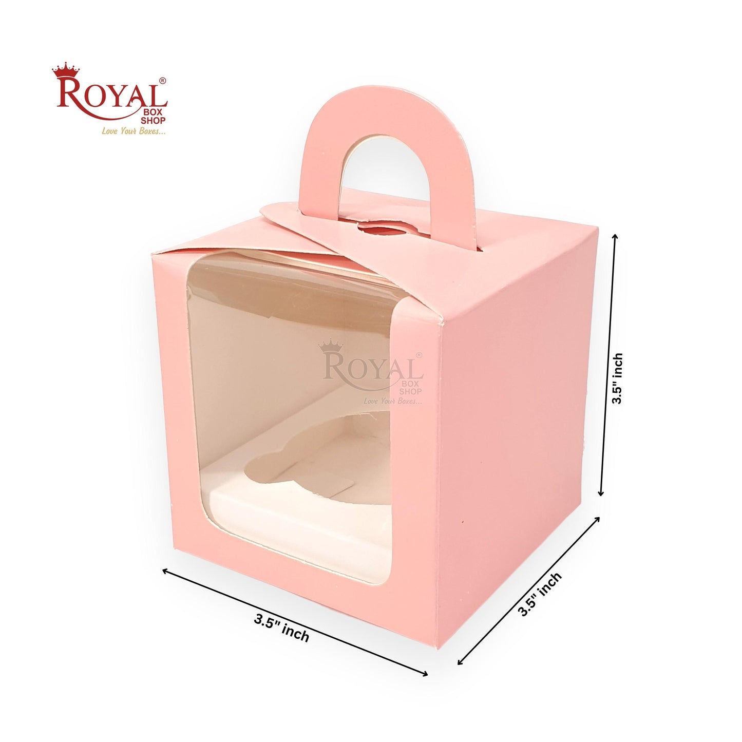 1 Cupcake Box With Window - Size 3.5"x3.5"x3.5" - Pink