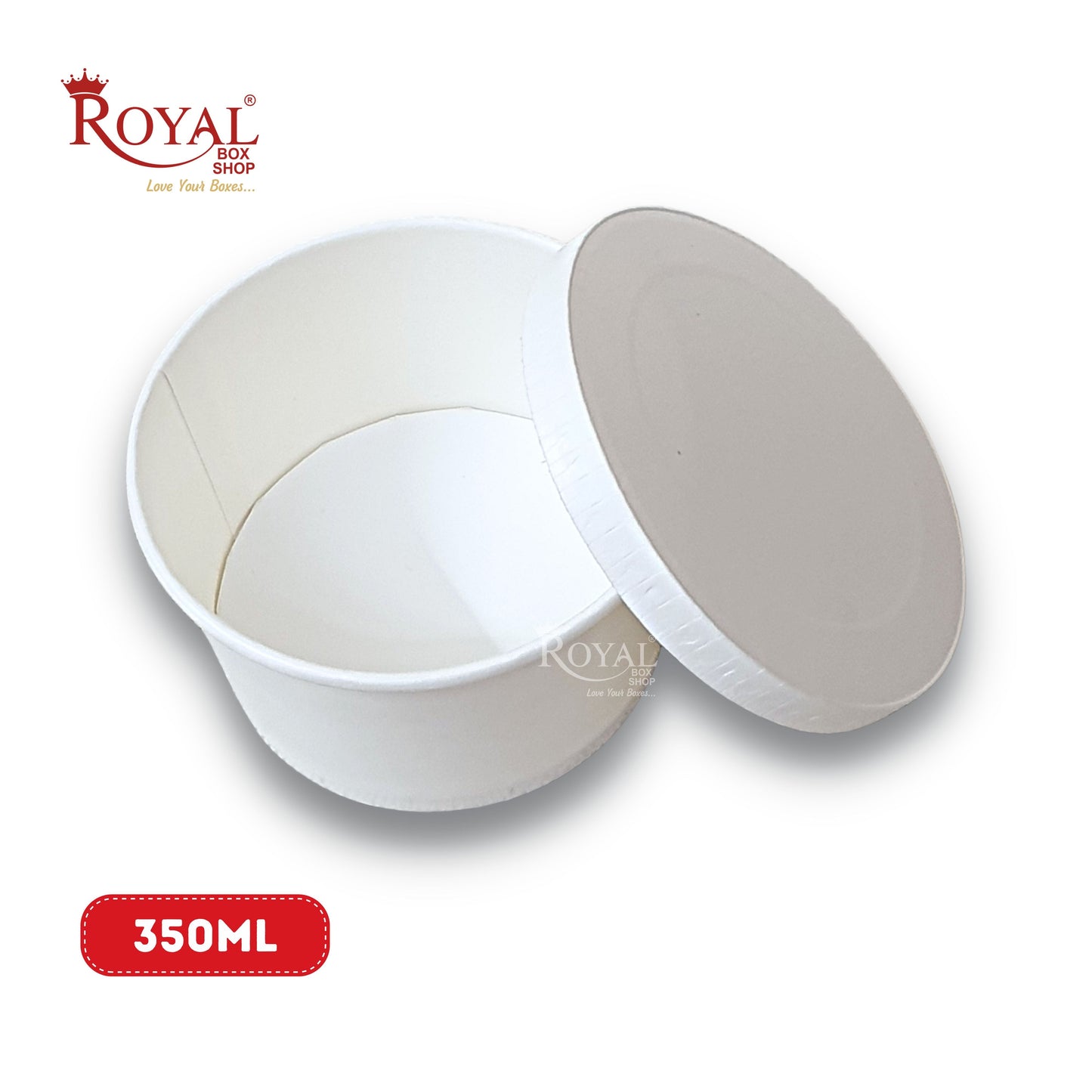 350 ML Round Food Containers Tub With Lids I Disposable & Biodegradable Paper I White Color I Food Storage Tub, Take Away Box Royal Box Shop