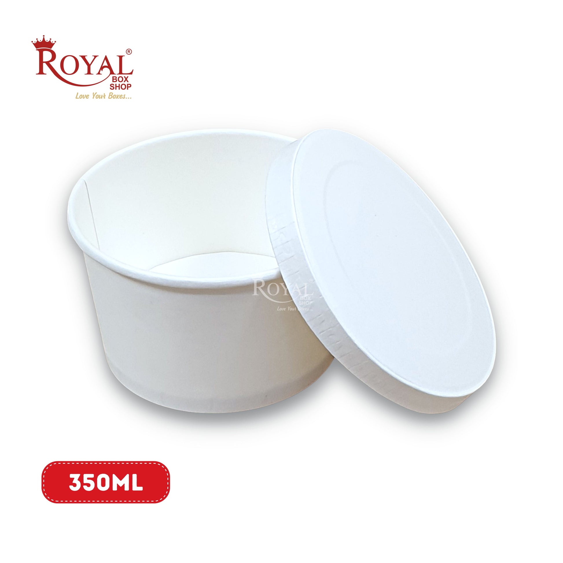 350 ML Round Food Containers Tub With Lids I Disposable & Biodegradable Paper I White Color I Food Storage Tub, Take Away Box Royal Box Shop