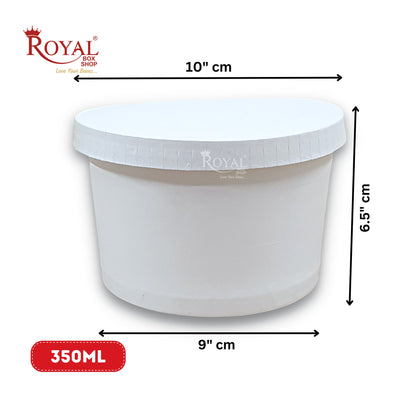 350 ML Round Food Containers Tub With Lids I Disposable & Biodegradable Paper I White Color I Food Storage Tub, Take Away Box Royal Box Shop