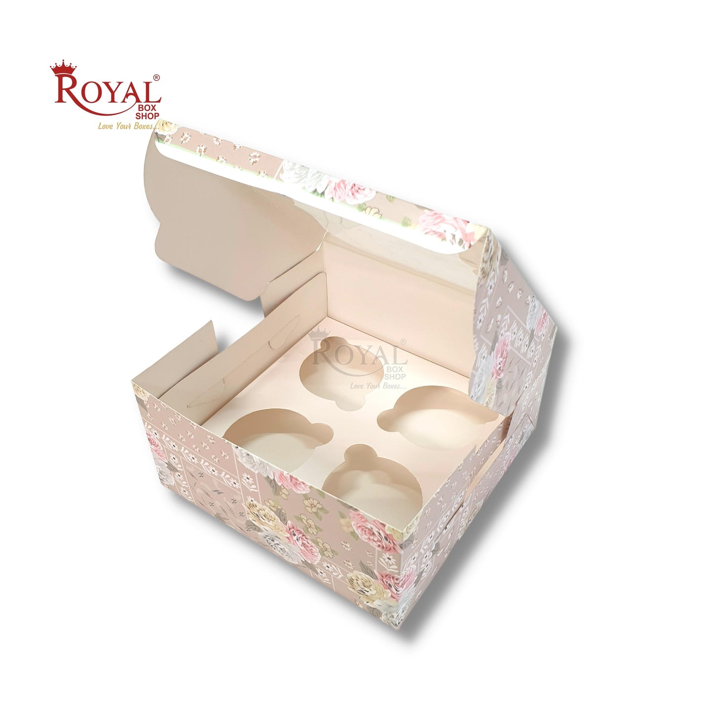 4 Cupcake Box With Window I Size 7"x7"x3.5" I Flower Print I FBB Paper I 300 GSM Royal Box Shop