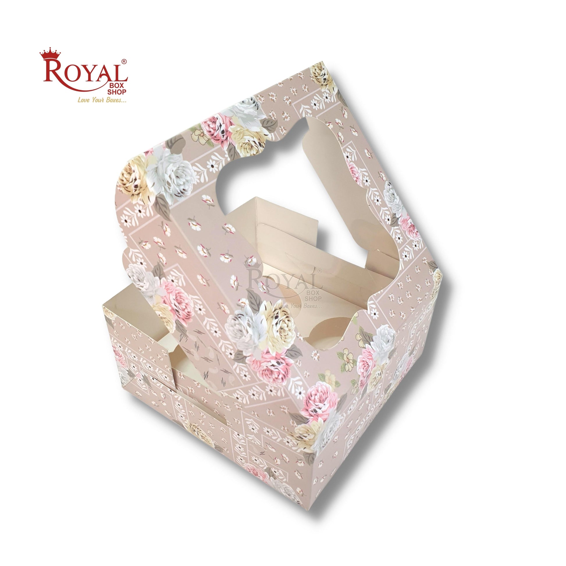 4 Cupcake Box With Window I Size 7"x7"x3.5" I Flower Print I FBB Paper I 300 GSM Royal Box Shop