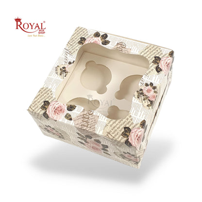 4 Cupcake Box With Window I Size 7"x7"x3.5" I News Print I FBB Paper I 300 GSM Royal Box Shop