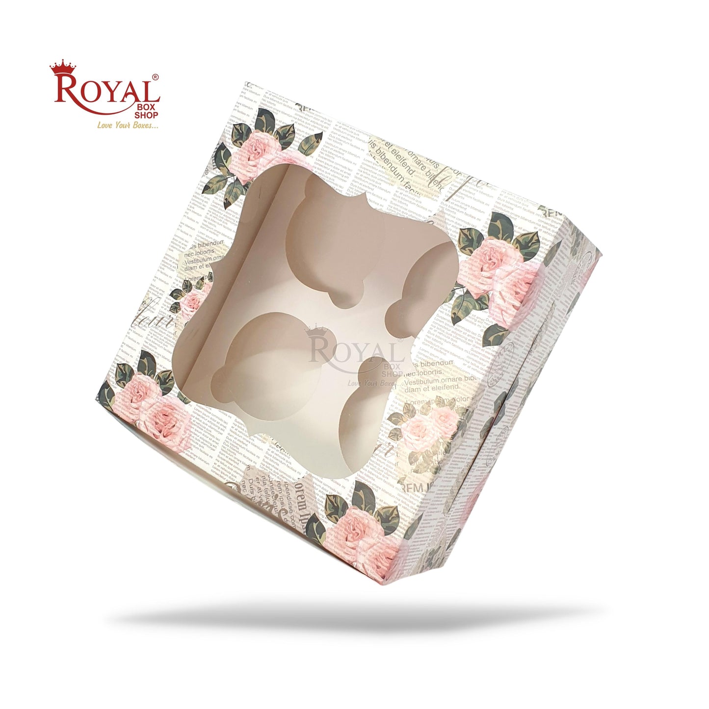 4 Cupcake Box With Window I Size 7"x7"x3.5" I News Print I FBB Paper I 300 GSM Royal Box Shop