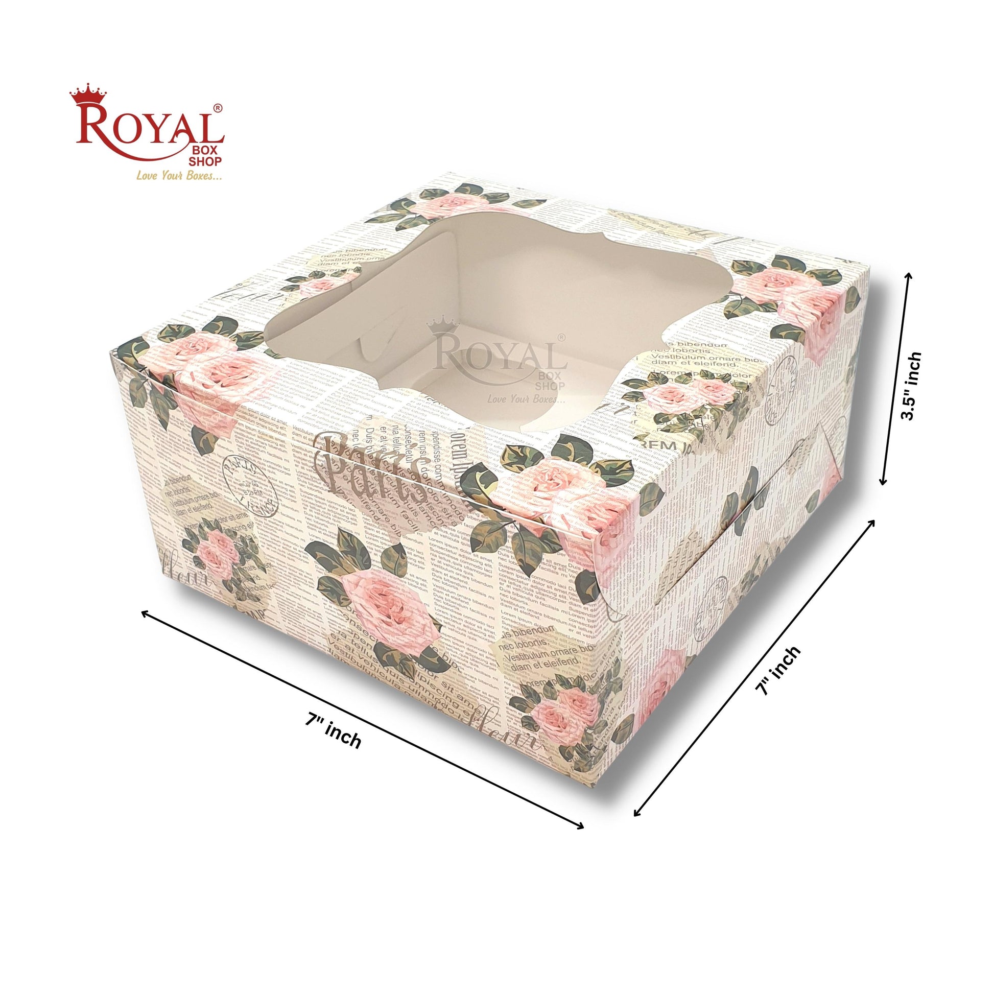 4 Cupcake Box With Window I Size 7"x7"x3.5" I News Print I FBB Paper I 300 GSM Royal Box Shop