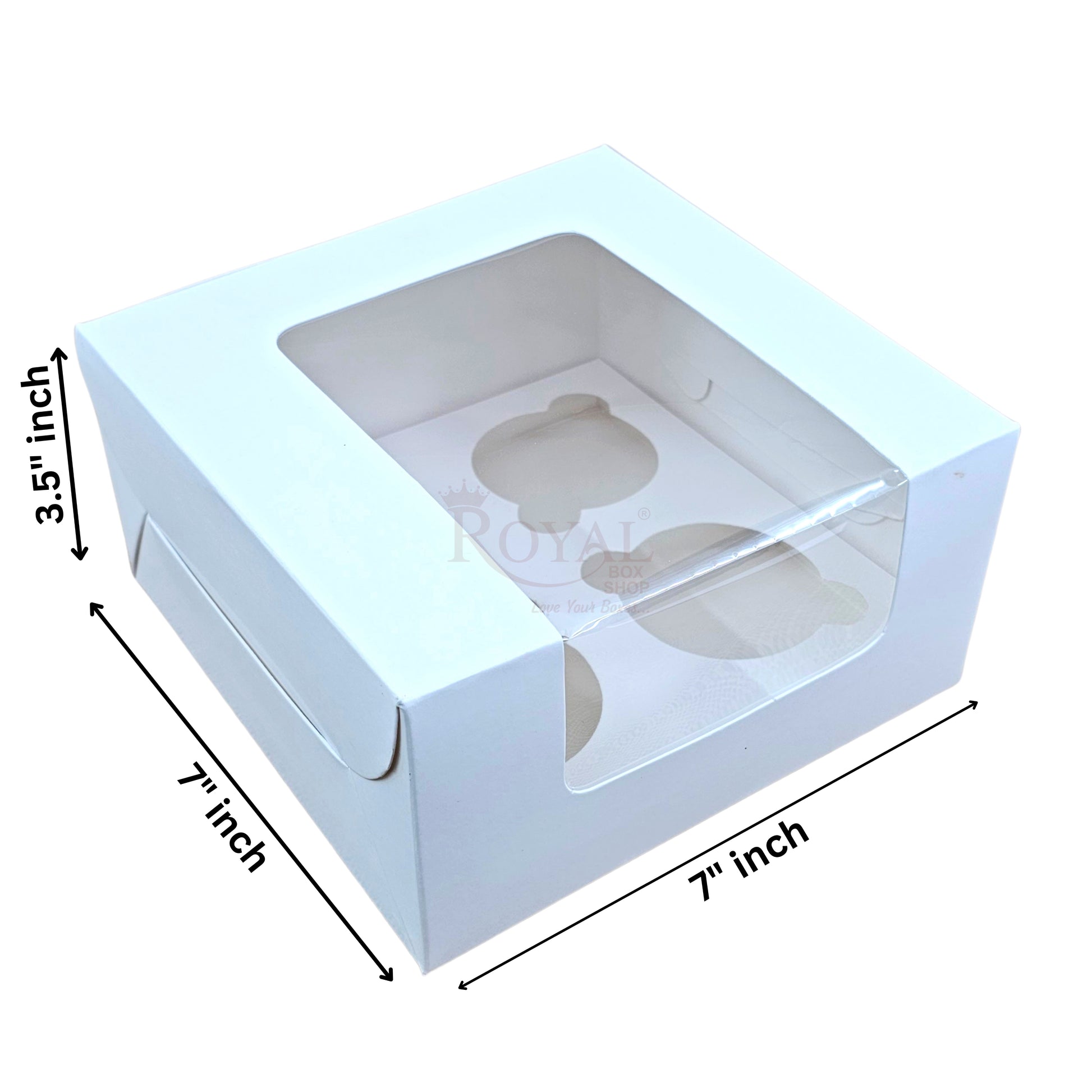 4 Cupcake Box With Window - Size 7"x7"x3.5" - White Royal Box Shop