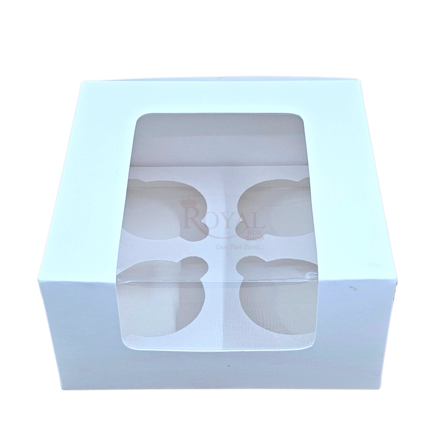 4 Cupcake Box With Window - Size 7"x7"x3.5" - White Royal Box Shop