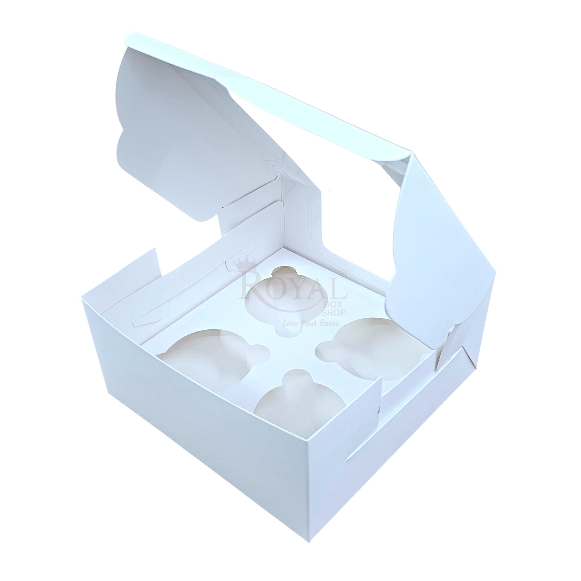 4 Cupcake Box With Window - Size 7"x7"x3.5" - White Royal Box Shop