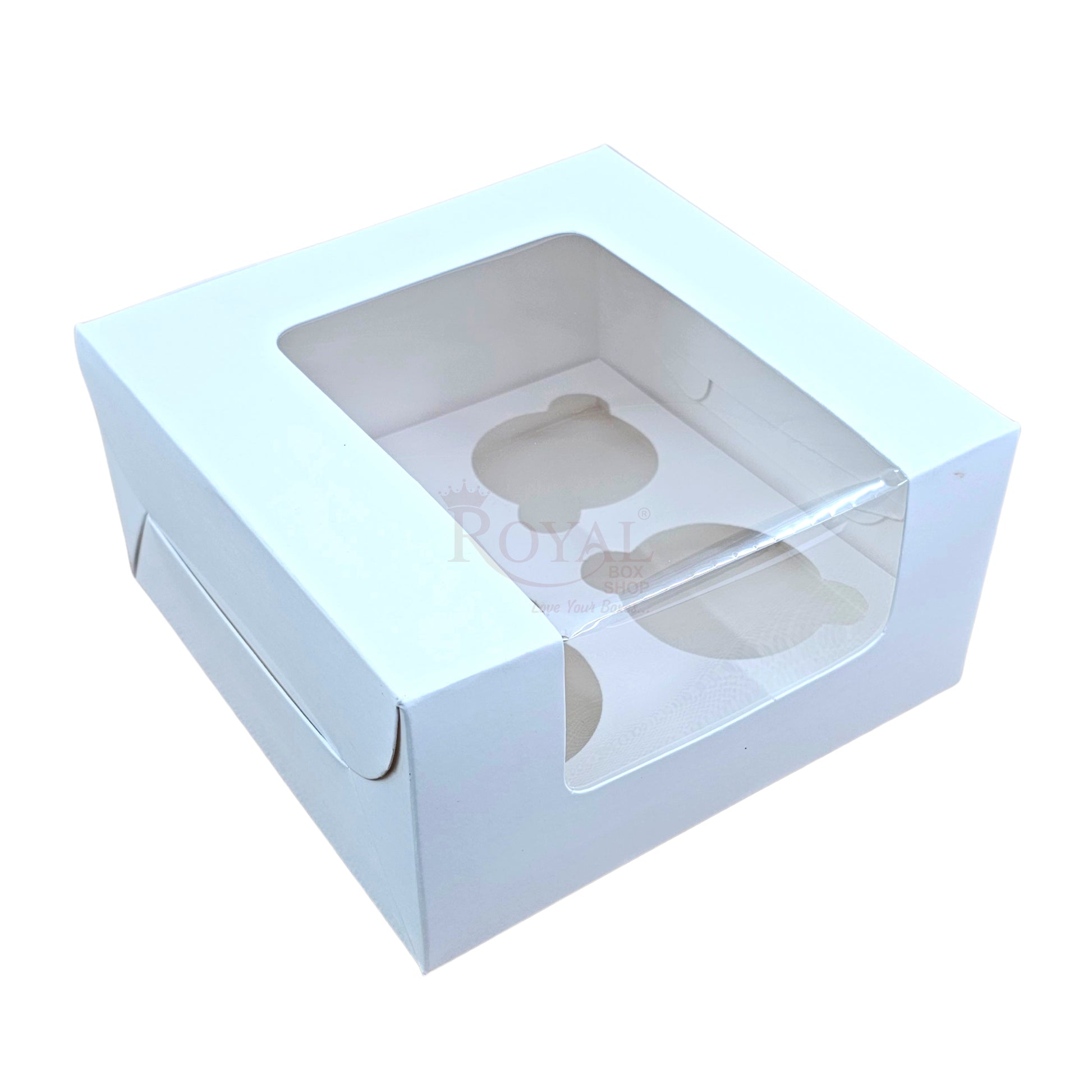 4 Cupcake Box With Window - Size 7"x7"x3.5" - White Royal Box Shop