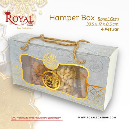 4 Pet Jar Gift Hamper Bags I 33.5 x 17 x 8.5 CM I Royal Grey I Diwali Gifting, Party Gifts, Return favor Gifting Royal Box Shop