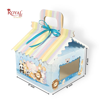 4cc Hut Shape Cupcake Boxes I Zoo Theme I 6"x6"x4" Inch I Baby Showers, Birthdays, Announcements