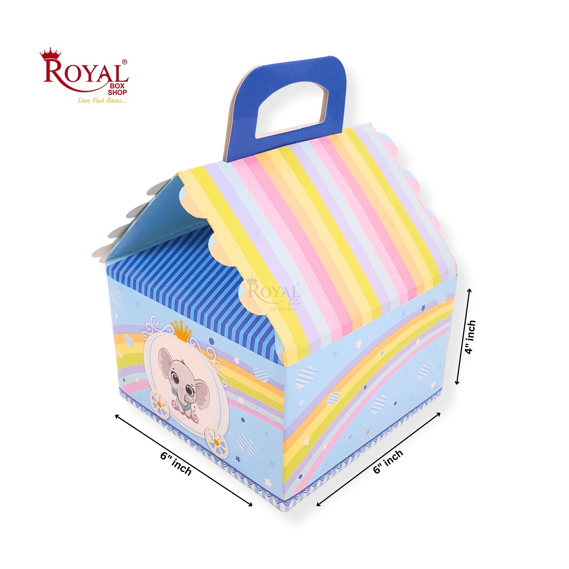 4cc Hut Shape Cupcake Boxes - 6"x6"x4" inch - Baby Blue Elephant Theme Royal Box Shop